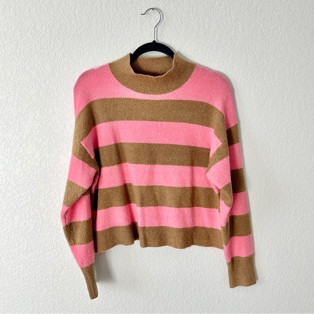 J. Crew Pink and Brown Striped Sweater